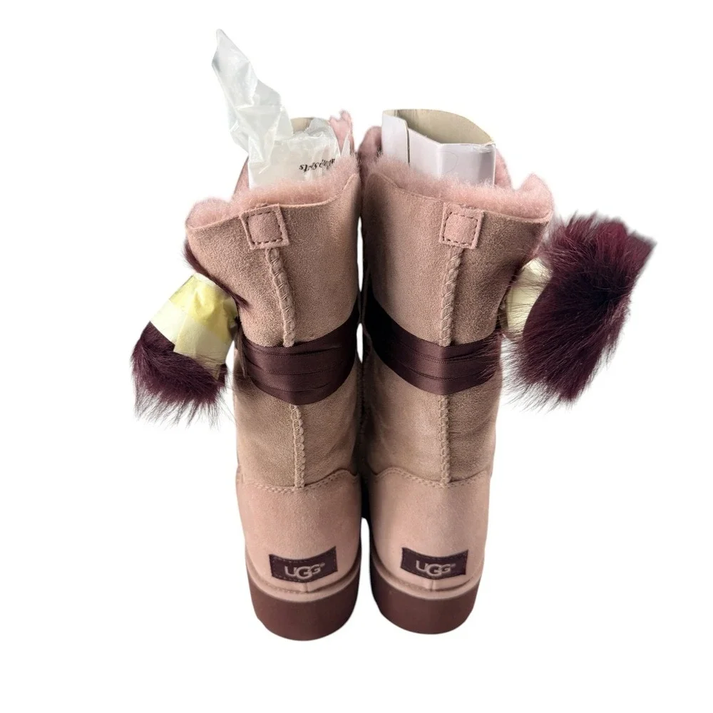 UGG Brita Boots Dusty Rose Suede Pom Pom Mid Calf Winter 1018518 Size 11 NEW